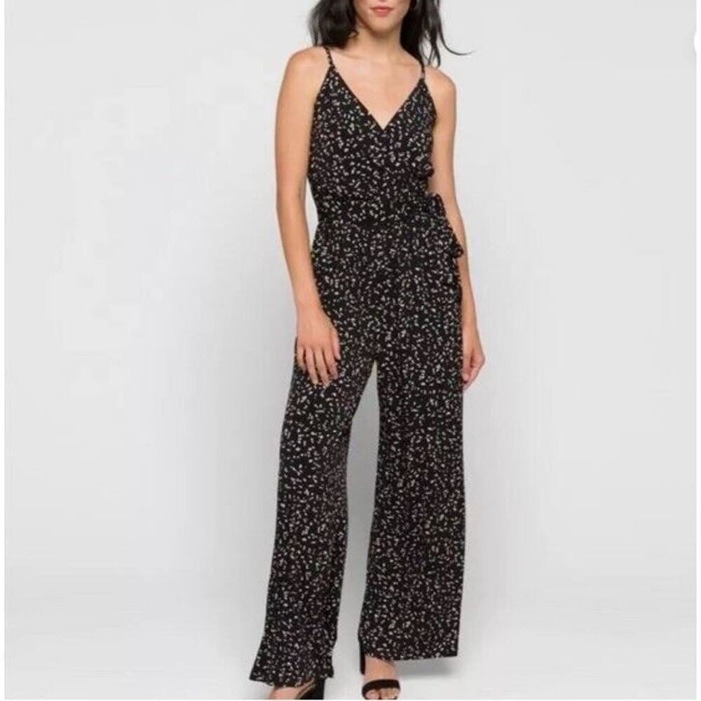 Kaileigh Black Polyester Wide Leg Jumpsuit Beige Print spaghetti strap (M)
